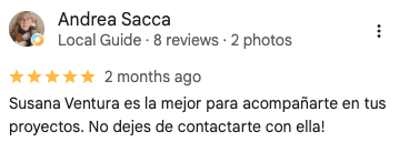 Reseña de 5 estrellas de Andrea Sacca en Google Maps sobre Seguros y Ahorro