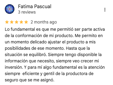Reseña de 5 estrellas de Fatima Pascual en Google Maps sobre Seguros y Ahorro