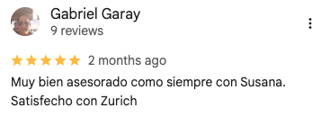 Reseña de 5 estrellas de Gabriel Garay en Google Maps sobre Seguros y Ahorro