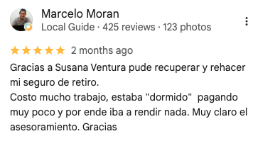 Reseña de 5 estrellas de Marcelo Moran en Google Maps sobre Seguros y Ahorro