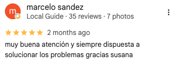 Reseña de 5 estrellas de marcelo sandez en Google Maps sobre Seguros y Ahorro