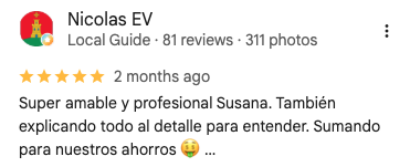 Reseña de 5 estrellas de Nicolas EV en Google Maps sobre Seguros y Ahorro